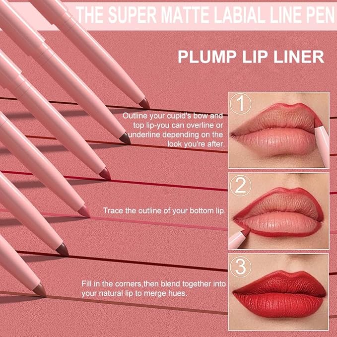 evpct 12Pcs Retractable Lip Liners Pencils Set Pack for Shaping & Sculpting Lips, Mauve Maroon Red Orange Nude Coffee Brown Plum Taupe Creamy Matte Gel Lip Liner Lipliners Pencil delineador de labios