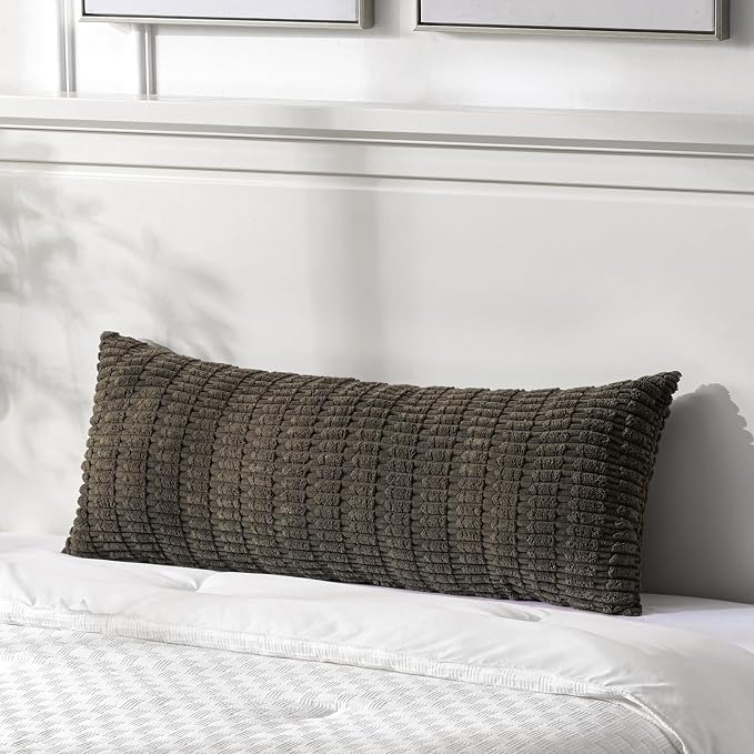 Fancy Homi Decorative Throw Pillow Covers for Bed Couch Bedroom Bench, Soft Corduroy Solid Pillow Case, Rustic Farmhouse Boho Room Decor,54" x 20" (Pack of 1),Dark Brown