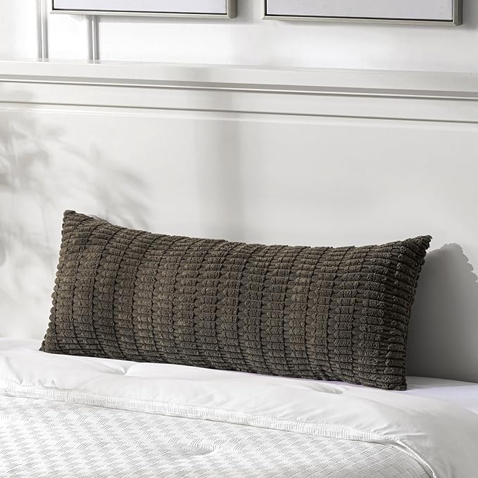 Fancy Homi Decorative Throw Pillow Covers for Bed Couch Bedroom Bench, Soft Corduroy Solid Pillow Case, Rustic Farmhouse Boho Room Decor,36" x 14" (Pack of 1),Dark Brown