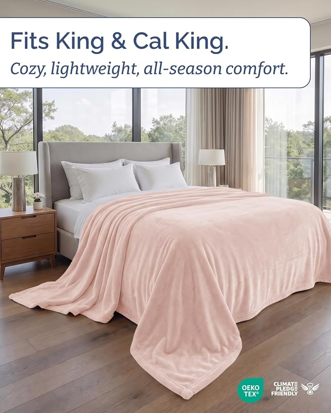 Ultra Soft Fleece Blanket Giant Blanket Size - Flannel Fleece Luxury Blanket - Lightweight for Couch Bed Chair - Thick, Warm and Breathable - All Season Cozy, Rosewater