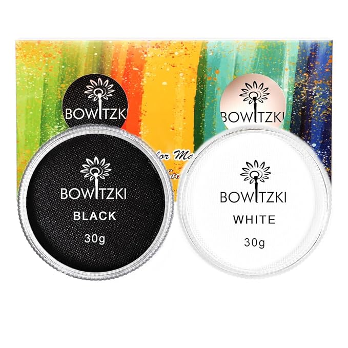 Bowitzki 30g Professional Face Paint Body Paint Water Based Face painting Makeup Safe for Kids and Adults Split Cake Single Color (Black+White)