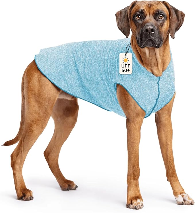 Goldpaw Dog Sun Shirt with UV Protection - Lightweight, Cooling Sun Protection Clothing for Large Dogs - Reduce Heat Absorption - Made in the USA - Machine Washable - Ocean Blue - Size 26