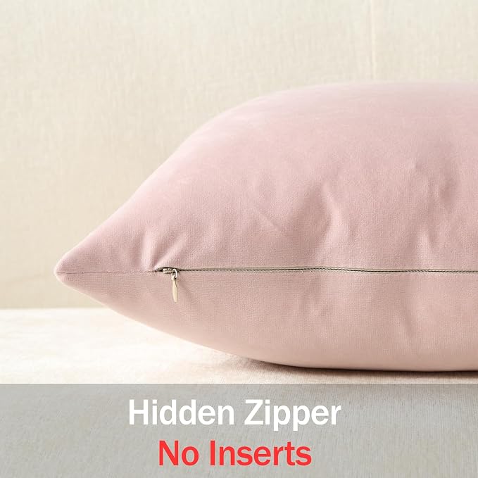 Throw Pillow Covers 16x16 Light Pink: Pack of 2 Cozy Soft Velvet Square Modern Luxury Decorative Throw Pillow Cases for Sofa Couch Living Room Bed Home Decor