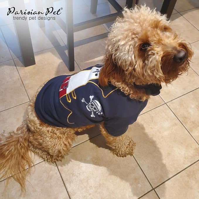 Parisian Pet Captain Sparrow Dog Costume - 100% Cotton Black Dog Clothes for Large Dogs Boys - Lightweight Puppy Outfits - Funny French Bulldog Clothes - Pirate Pet Shirt - Stretchy T Shirt for Dogs
