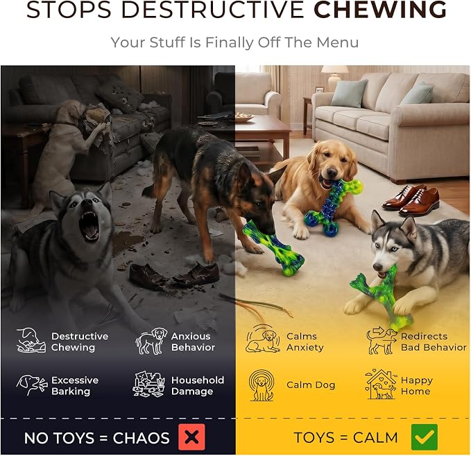 Kseroo Dog Chew Toys, 3-Pack, Peanut Butter, Medium & Large Dogs, Green