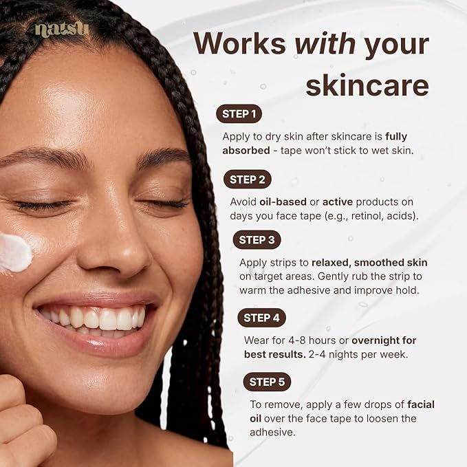 Overnight Anti Wrinkle Patches for Women - Japanese Face Tape for Forehead, Smile Lines - Pre-Cut Kinesiology Face Tape in 2 Sizes - Hypoallergenic, Skin Safe, Latex-Free (Original)