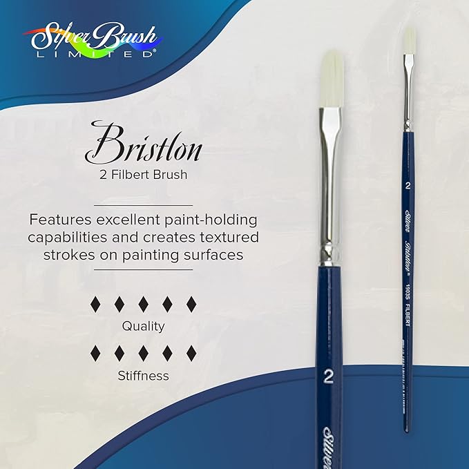 Silver Brush Limited 1903S-2 Bristlon Filbert Paintbrush for Oil, Acrylic, and Heavy Body Paints, Size 2, Short Handle