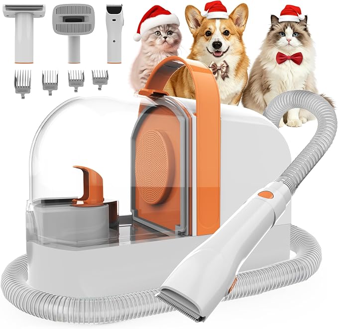 PG10 Dog Grooming Vacuum with Electric Clipper & Shedding Brush, 12,000Pa Suction Pet Grooming Vacuum for Dogs, Low Noise Pet Hair Vacuum with Grooming Kit for Home Shedding and Trimming