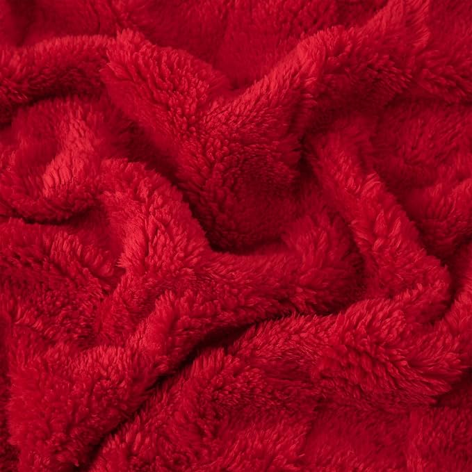 Red Fleece Throw Blanket 50”×70”Checkered Design for Couch Sofa | Super Soft Cozy Plush Microfiber 3D Square Pattern Flannel Blanket for Bed Lightweight for Adults,Women