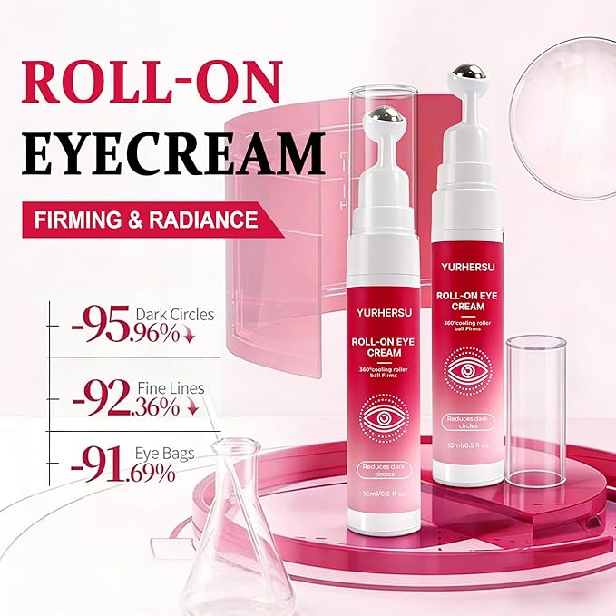 Roll-On Eye Cream with 360° Cooling Roller, Depuffing Gel with Collagen, Hydrating Under Eye Cream Reduce Puffiness, Dark Circle, Fine Lines & Bags, Moisturizing Treatment Serum, 0.5 Oz