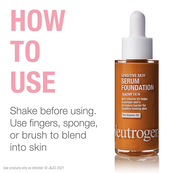 Neutrogena Healthy Skin Sensitive Skin Serum Foundation with Pro-Vitamin B5, Color Correcting & Pore Minimizing Liquid Foundation & Face Serum, Buildable Coverage, Medium/Deep 02, 1 oz