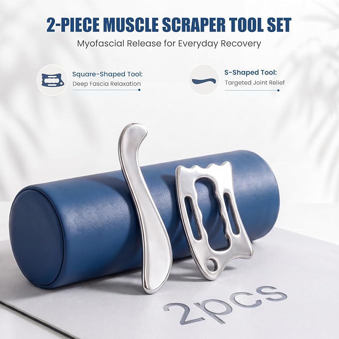 THLHKD 2 in 1 Muscle Scraper Tools Set, Stainless Steel Gua Sha Scraping Massage Tool, Physical Therapy Sports Injury Recovery, Pain Relief Deep Tissue Massage Tool