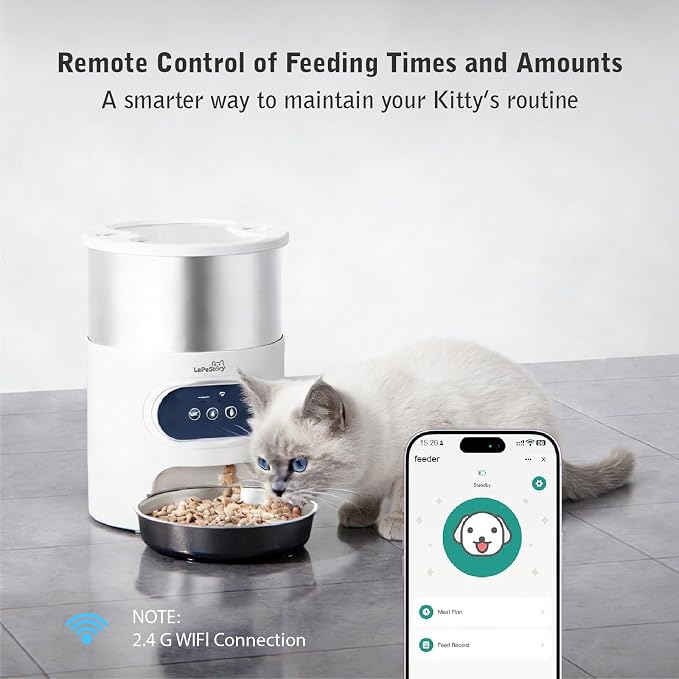 Automatic Cat Feeder with App Control Dual Power Supply 3L | Programmable Pet Food Dispenser for Cats & Small Dogs, 10-Second Voice Recording, Portion Control