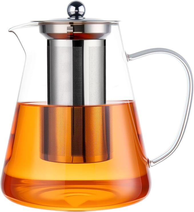 Baalaka Glass Teapot 44oz/1300ml, Tea Pot with Removable Infusers for Loose Tea, Borosilicate Glass Tea Kettle Tea Maker Stovetop for Camping, Tea Infuser for Loose Leaf Tea Travel