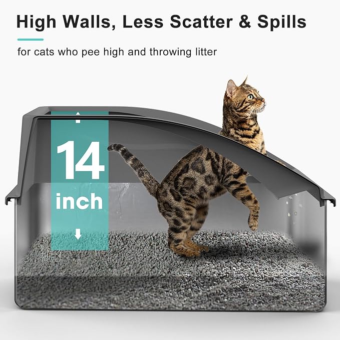 AIPERRO Stainless Steel Litter Box | XXL Deepened 8" Design Meatl Cat Box | High Sided with Lid for Big Cats | Anti-Urine Leakage | Non-Stick Bottom & Easy to Clean | Includes Litter Mat & Metal Scoop