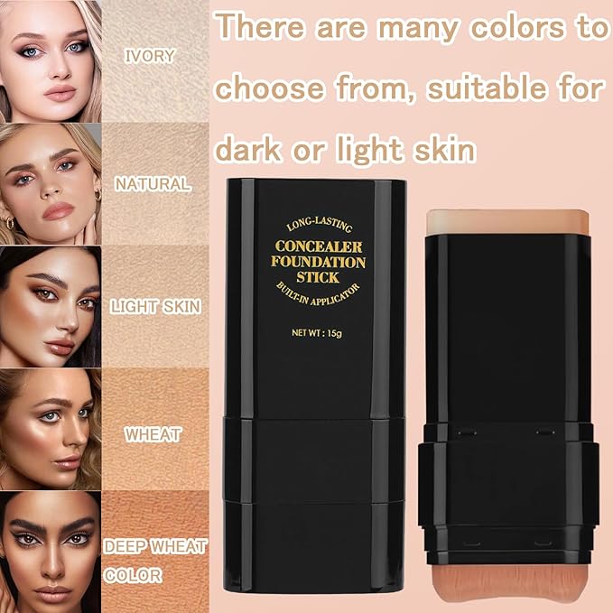 Concealer Foundation Stick, 2 in 1 Dual-Ended Long-Lasting Concealer Stick with Brush, Full Coverage for Beauty Face Makeup