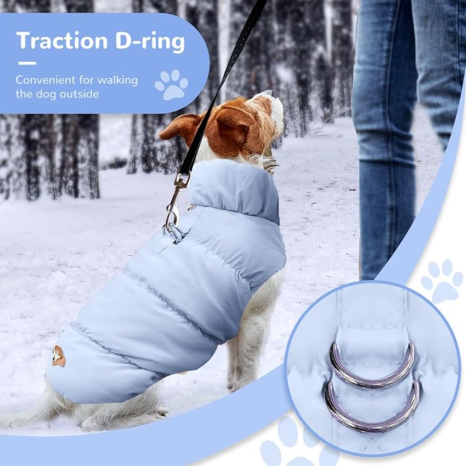 ABRRLO Winter Warm Dog Jacket for Small Medium Dogs Cats Cold Weather Coats with Harness Paded Dogs Fleece Vest Waterproof Windproof Dog Snow Jacket Pet Puppy Clothes (Light Blue,M)