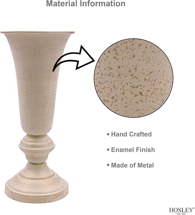 Hosley 12.75” Tall Metal Vase – Vintage Urn Style Decorative Centerpiece for Table, Wedding, Living Room & Floral Arrangements