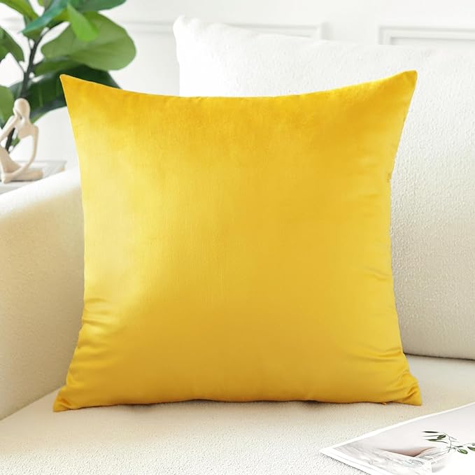 Artscope Luxury Velvet Pillow Covers Decorative Square Pillowcases Soft Solid Cushion Cases for Couch Sofa Bedroom Car Decor 22x22 Inch Golden Yellow