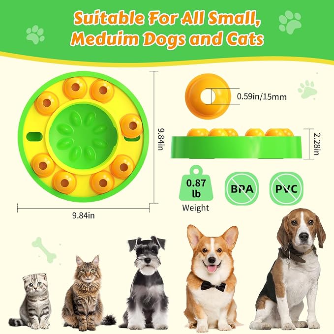 Dog Food Puzzle Toys Interactive Game Toy for IQ Training Enrichment Dog Food Puzzle Slow Feeder for Small, Medium Dogs and All Cats (Green Bowl)