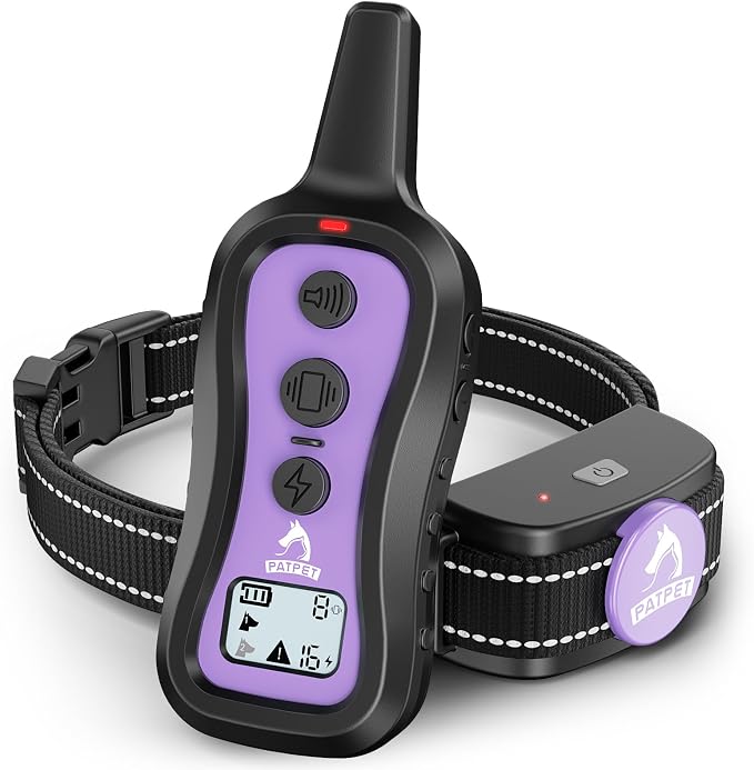 PATPET Dog Training Collar Dog Shock Collar with Remote - 3 Training Modes, Beep, Vibration and Shock, Up to 1000 ft Remote Range, Rainproof for Small Medium Large Dogs | 1000Ft Waterproof Shock Collar for Dogs, 3 Training Modes(Beep,Vibration,Shock) f...