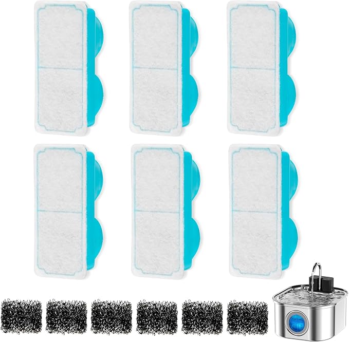 Cat Water Fountain Filter for 108oz/3.2L Wireless Cat Water Fountain,Battery Operated Stainless Steel Pet Fountain(6 Filter + 6 Sponge)