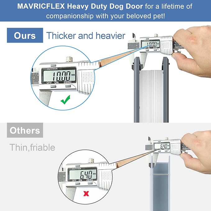 MAVRICFLEX Heavy Duty Aluminum Extra-Large Dog Door, X-Large, Dark Gray | XL Dog Door with 2 Sliding Lock Panels & Magnetic Soft Flaps, Energy Efficient Design for Giant Dogs Up to 200 LBS