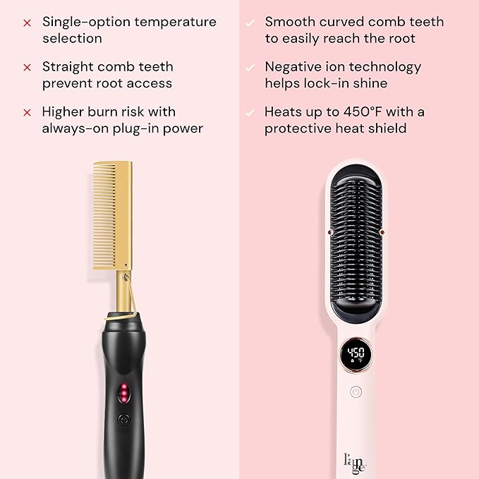 L'ANGE HAIR Smooth-It 2-in-1 Hot Comb Straightener | Digital Straightening Comb with Adjustable Heat Dial | Ionic Technology for Frizz-Free Styling | for All Hair Types (Digital Comb - Blush)