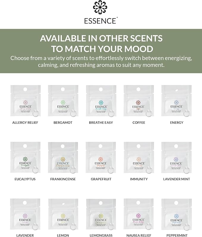 Essence Wearable Aromatherapy Nasal Diffuser – Lemongrass Essential Oil Nose Ring Silicone Inhaler for Stress & Mood Support - Made in USA & Travel-Friendly (3 Pack)