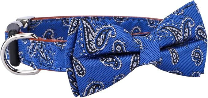 Bowtie Dog Collars Blue Paisley Pattern Medium