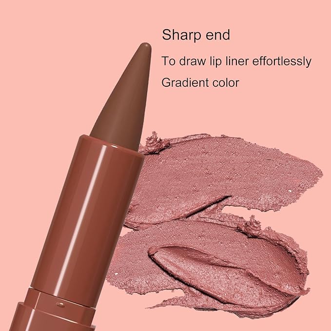 2-in-1 Gradient Matte Lipstick & Lip Liner Set, 3Pcs Long Lasting Waterproof Lip Crayon for Women, Flawless Contour, Lightweight Ombre Lip Color Pencil (01#05#08#)