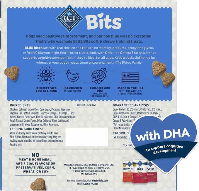 Blue Buffalo Bits Chicken Training Treats, 1 oz, 12 ct | Real Chicken First, DHA for Cognitive Development, No Chicken By-Product Meals, Free from Red Dye 40