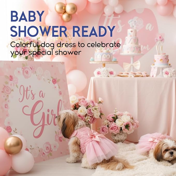 ASENKU Dog Dress Pet Wedding Dress Puppy Birthday Party Outfit, Pink 2XL | Dog Flower Girl Dress With Leash Hole, Princess Puppy Dress For Weddings, Daily Wear, Fits Small Medium Large Dogs Cats