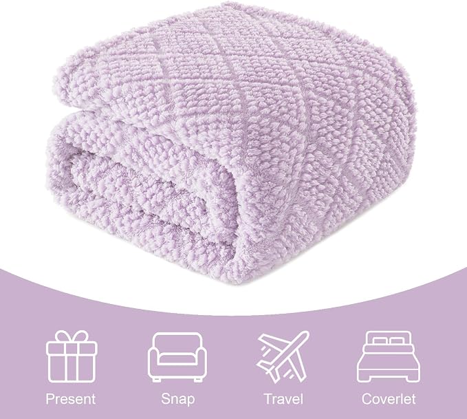 Whale Flotilla Soft Fleece Throw Blanket for Couch, Lilac | Jacquard Waffle Blankets for Home Decor, Lightweight and Cozy, All Season Suitable, 50x60 Inch