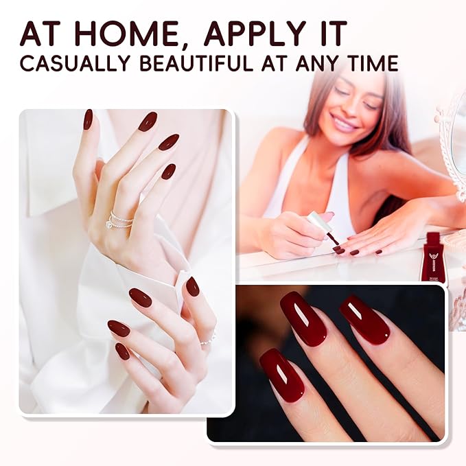 Cherry Red Nail Polish, Quick Dry Nail Polish, No UV Lamp Needed, Streak Free, Long- Last Fingernail Polish for Nail Manicure Salon DIY Nail Art, 0.35 fl oz