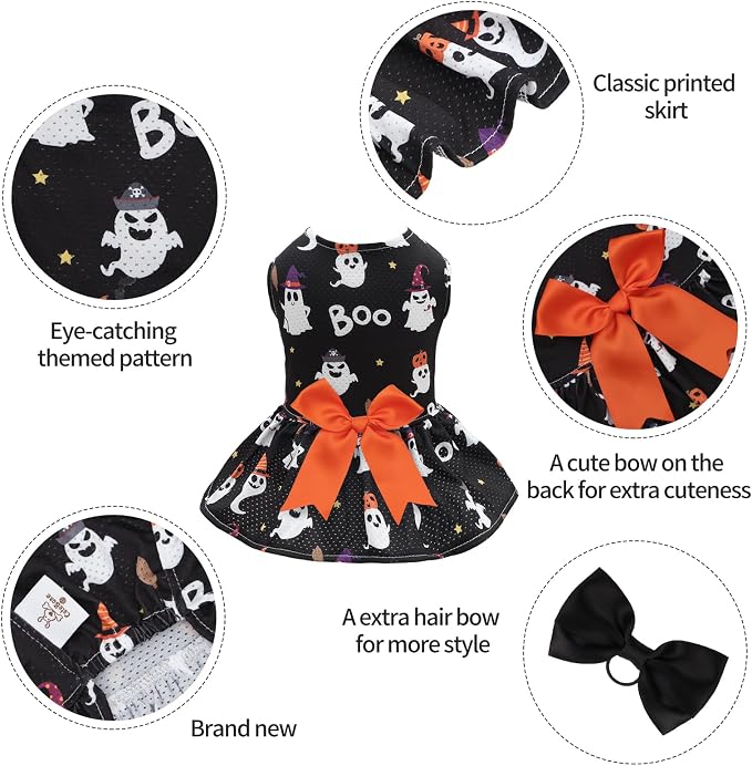 CuteBone Dog Mesh Dress Halloween Puppy Sundress Pet Outfit Summer Fashion for Small Dogs Girl Cat Clothes