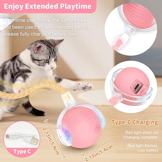 Cat Toys for Indoor Cats Smart Automatic Bal Moving Chase Dogs Toy, Pink | Ball Rolling for Bored Kitten Pet, Upgraded Speedy Moving Chase Dogs Toy