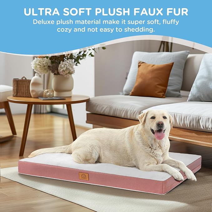 Sunheir Extra Large Orthopedic Dog Bed, XXL Waterproof Dog Crate Bed, Pink | Removable Machine Washable Cover, Egg Crate Foam Support, Easy-Clean, Anti-Slip Bottom, Soft Pet Bed Mat for Crate, 44x32in