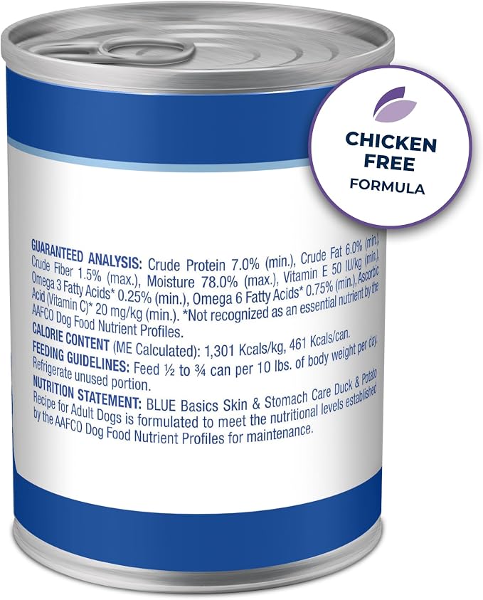 Blue Buffalo Basics Duck Adult Grain-Free Wet Dog Food, 12.5 oz, 12 ct | Skin & Stomach Care, Real Duck #1 Ingredient, Limited Ingredient Diet, Antioxidant-Rich LifeSource Bits, Skin & Coat Health