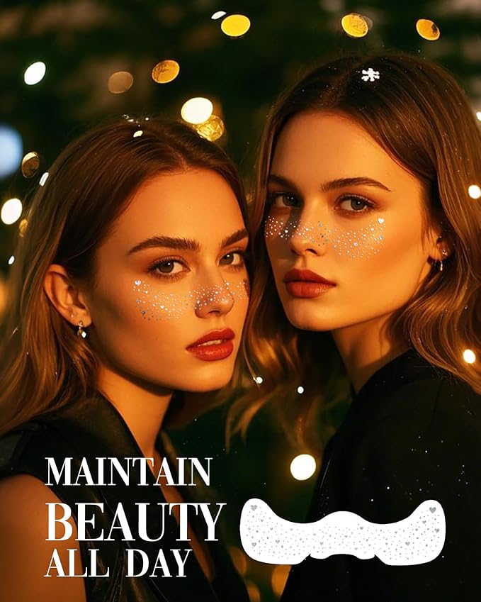 Face Sparkles, Heart Face Glitter for Kids Women Girls, Summer Waterproof Glow Up Singer Concerts Festival Rave Accessories (Silver -Hearted)