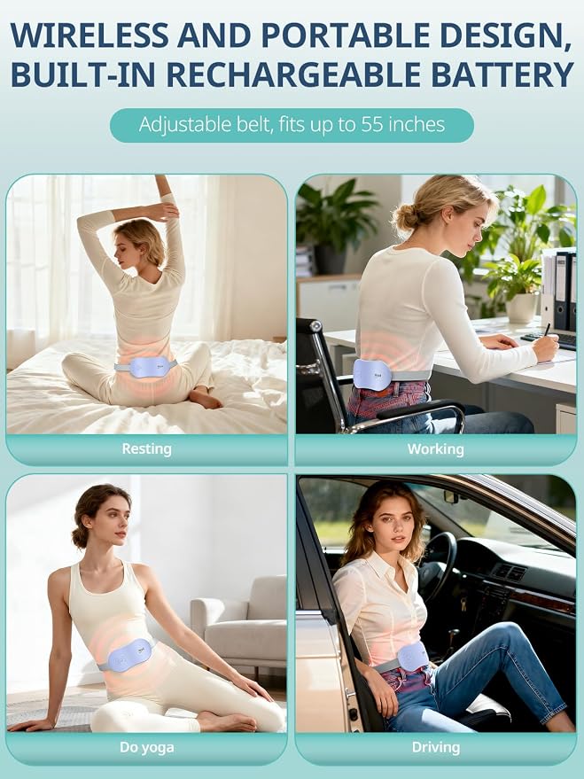 Slimpal Portable Heating Pad for Period Cramps, Electric Cordless Wearable Heat Pad Belt for Menstrual Cramps Relief, 3 Timer Auto Off Setting, Gifts Her Women Girl, Purple