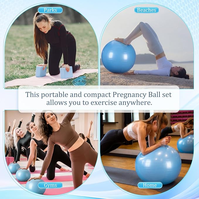 Pilates Set with 2 Yoga Exercise Balls (25.6”&9.8”), Yoga Block, Stretch Strap & Foot Pump, Stability Fitness Ball Kit for Home Gym Equipment Workout Pregnancy Physical Therapy
