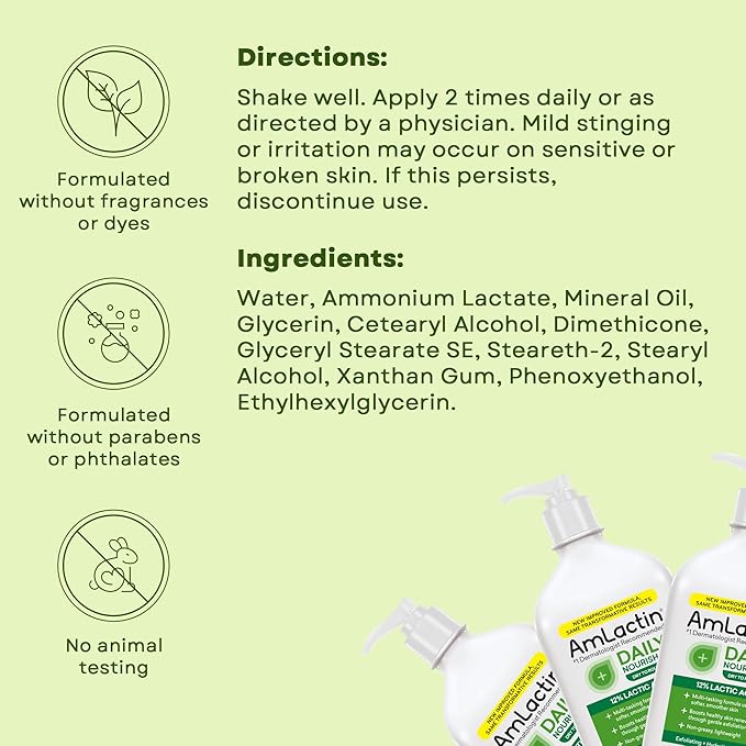 AmLactin Daily Nourish 12% - 14.1 oz Body Lotion with 12% Lactic Acid - Exfoliator and Moisturizer for Dry Skin (Packaging May Vary) (Pack of 2)