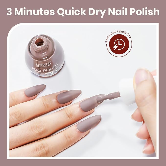 Matte Nail Polish Quick Dry Brown Nail Polish Non Gel, Fast Drying Fingernail Polishes Air Drying Lacquer, Fall Finger, Manicure, Chip Resistant, Vegan, Fast Drying, Streak, Long Lasting