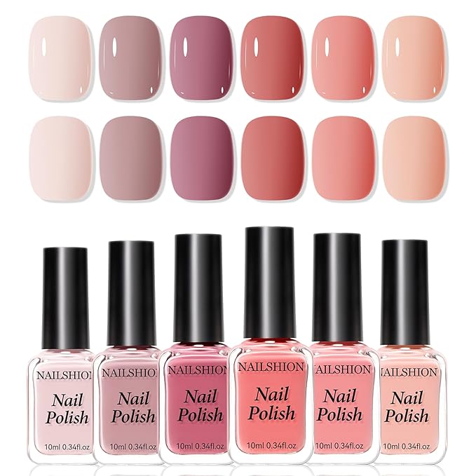 Neutral Nail Polish Set, 6 Colors Nude Beige Creamy Dusty Pink Fingernail Polishes All Seasons, Opaque, Rapid Dry Natural Nail Art Manicure Salon DIY at Home for Women