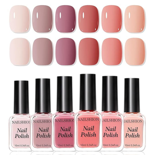 Neutral Nail Polish Set, 6 Colors Nude Beige Creamy Dusty Pink Fingernail Polishes All Seasons, Opaque, Rapid Dry Natural Nail Art Manicure Salon DIY at Home for Women