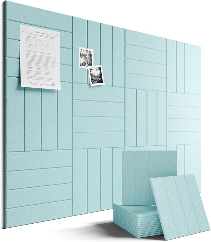 Fluxynara Felt Bulletin Board & Cork Board Alternative, Aqua Blue | 48" x 36" Pin board, Removable Adhesive Tabs, Easy Install Without Wall Damage, For Home Office Decor