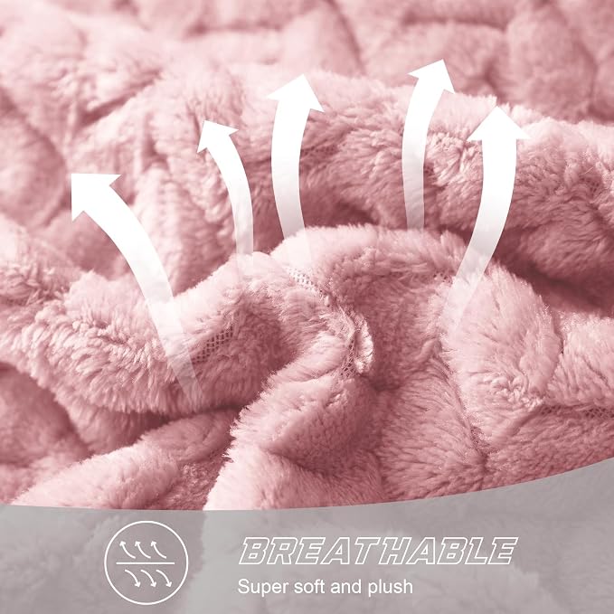 Exclusivo Mezcla Soft Fleece Bed Blanket Queen Size, 90”x90”, Pink | Cozy Fluffy Lightweight Blankets for Summer, Decorative Plush Flannel Throws for Living room, Bedroom with Leaves Pattern