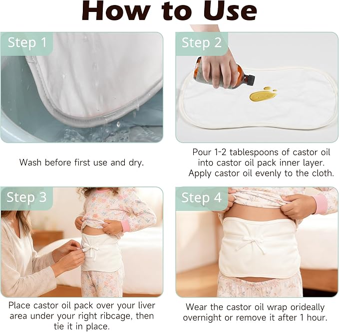 wegreeco Kids Castor Oil Pack Wrap, Reusable Kids Castor Oil Packs for Liver Stomach, Machine Washable Anti Oil Leak 1Pc with Adjustable Strap White (Oil Not Included)