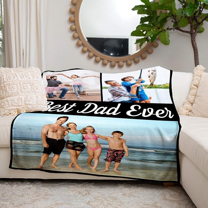 inkArts Custom Blanket with Photo, Personalized Blanket, Customized Photo Blankets, Customizable Picture Blankets, Personalized Fathers Day Blanket Gifts for Dad Baby Kid Family